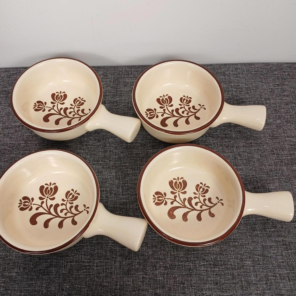 Vintage Acadia Ramekins Set 4 Beige Floral Japan w/ Box Oven Safe